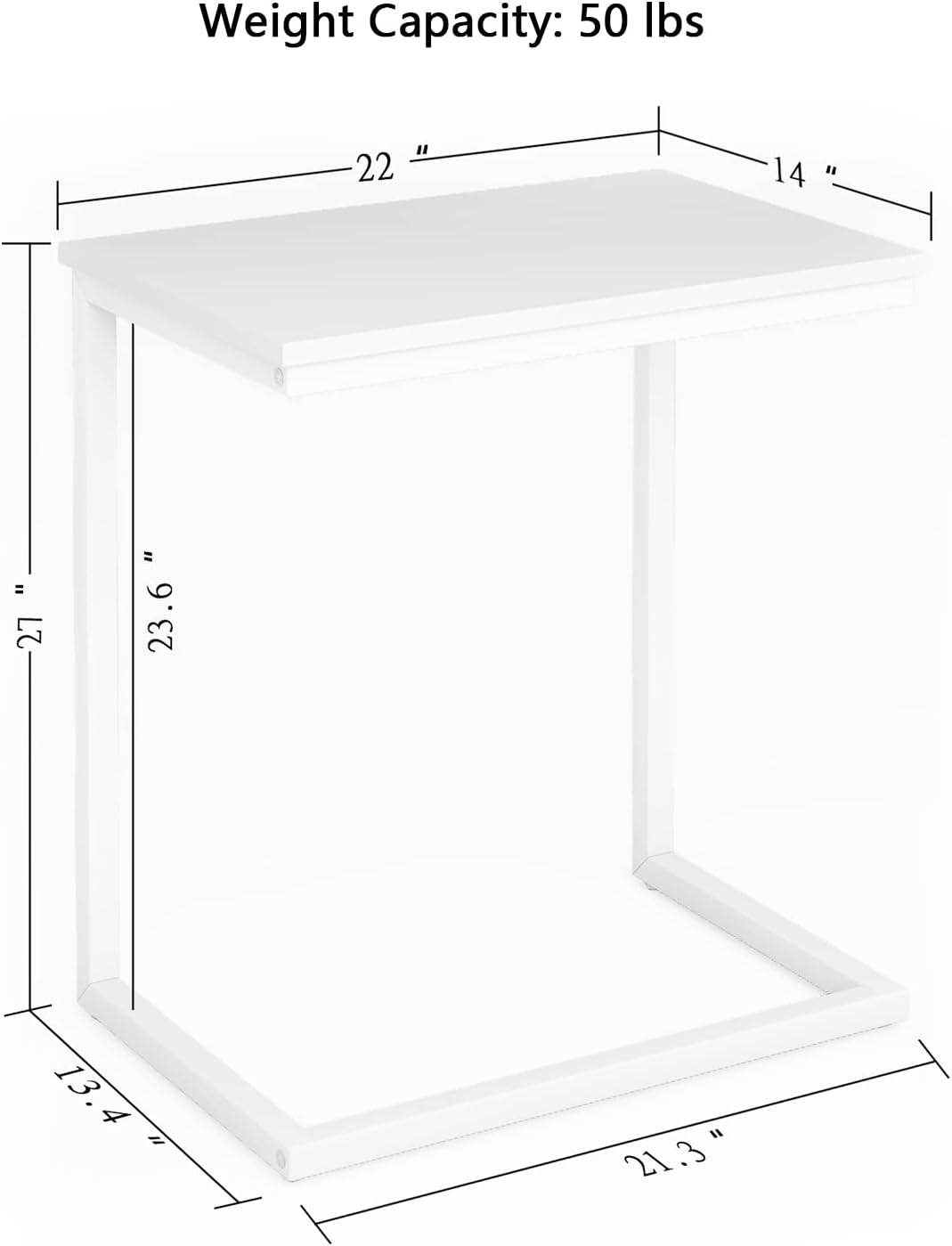 Sofa C Side End Table Wood Accent Couch Coffee Tray Snack Notebook Laptop Holder Over Bed Stand Reading Desk White Color 22x14x27 Inch Space Saving for Living Room Bedroom