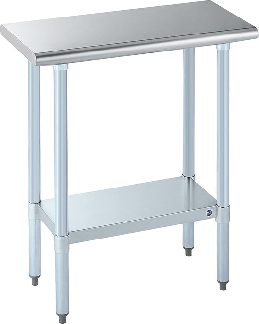 ROCKPOINT Stainless Steel Table for Prep & Work 14x30 Inches, NSF Metal Commercial Kitchen Heavy Duty Table with Adjustable Under Shelf and Table Foot for Restaurant, Home and Hotel