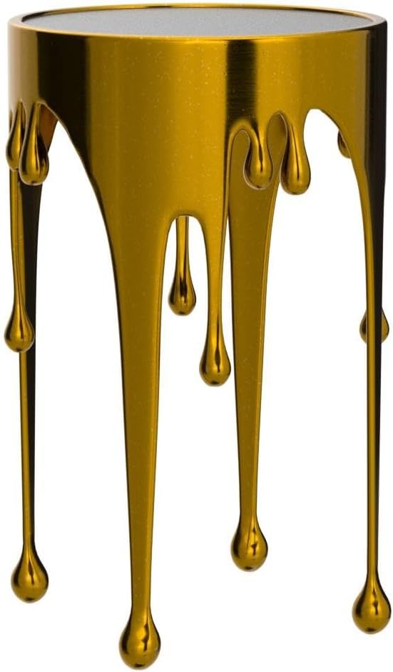 Deco 79 Aluminum Metal Abstract Melting Drip Accent Table with Melting Design and Shaded Glass Top, 16' x 16' x 25', Gold