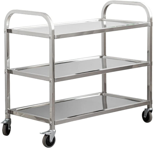 uyoyous 3 Tier Large Heavy Duty Stainless Steel Utility Cart 37"x20"x37" Industrial Serving cart with 360°Rotation Wheels Kitchen Island Stainless Steel Storage Trolley for Hotel Restaurant Home Use
