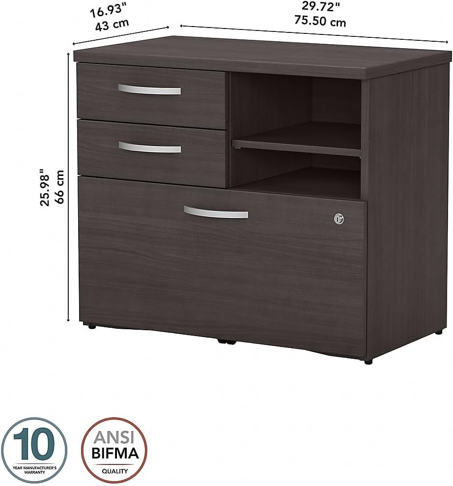 Bush Business Furniture Studio C Office Storage Cabinet with Drawers and Shelves in Storm Gray, Organization for Home or Professional Workspace