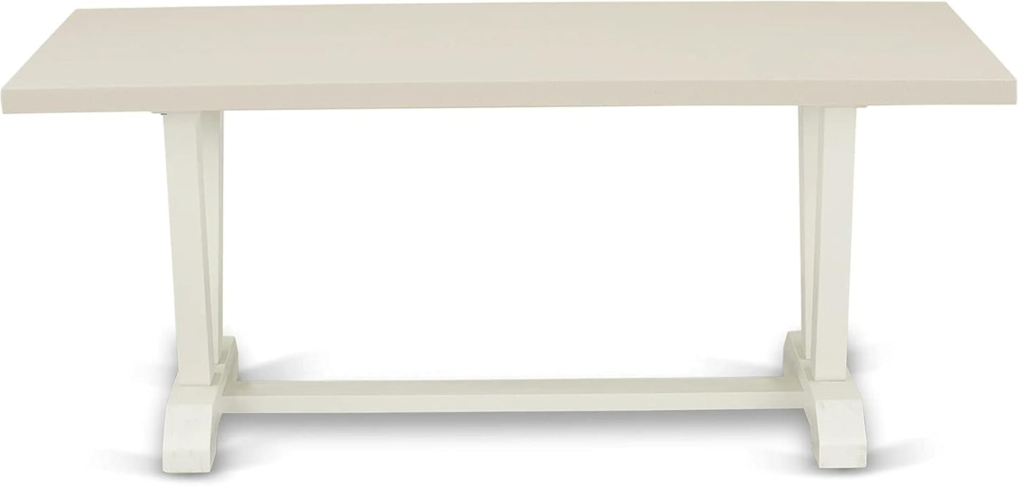 East West Furniture V027VE005-7 7 Piece Dining Set Consist of a Rectangle Dining Room Table with V-Legs and 6 Grey Linen Fabric Upholstered Parson Chairs, 40x72 Inch, Multi-Color