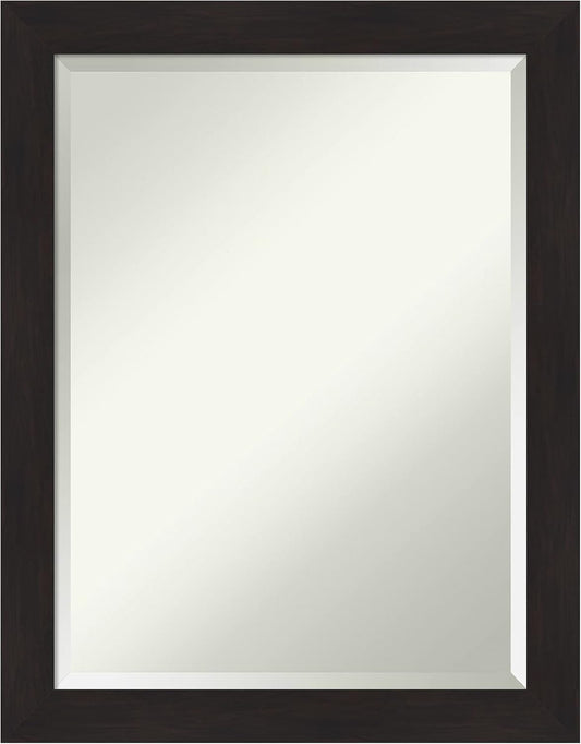 Amanti Art Brown Wall Mirror 28x22 Furniture Espresso Narrow Rectangle Bathroom Mirror for Wall Decor Living Room, Medium Casual Frame, Hangs Horizonally and Vertically, Bathroom Decor, Beveled Edge
