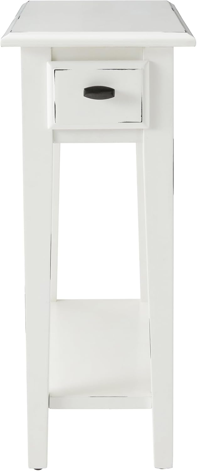 Haven Ridge Narrow End Table, Solid Wood Side Table with Drawer and Shelf, Farmhouse White, Perfect for Living Rooms, Bedrooms, and Small Spaces – Leick Home, 214361