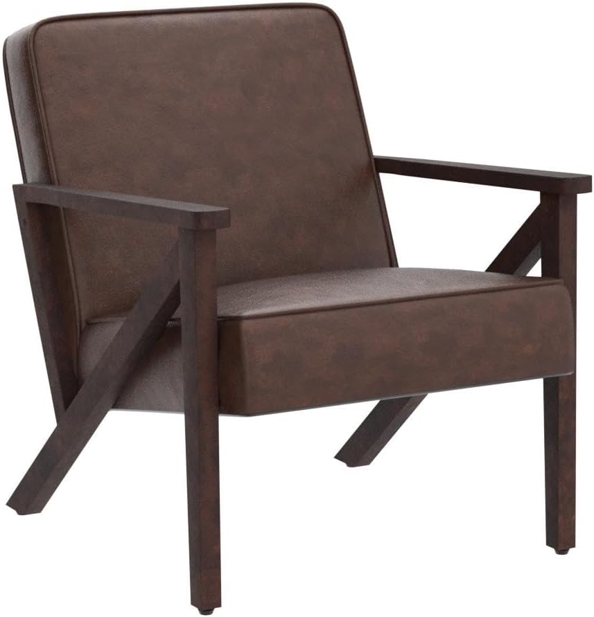 Yaheetech Accent Chair, Armchair with Strong Wood Frame, PU Leather Modern Retro Lounge Chair for Living Room/Lounge/Office/Reception Area, 2 Pieces, Dark Brown
