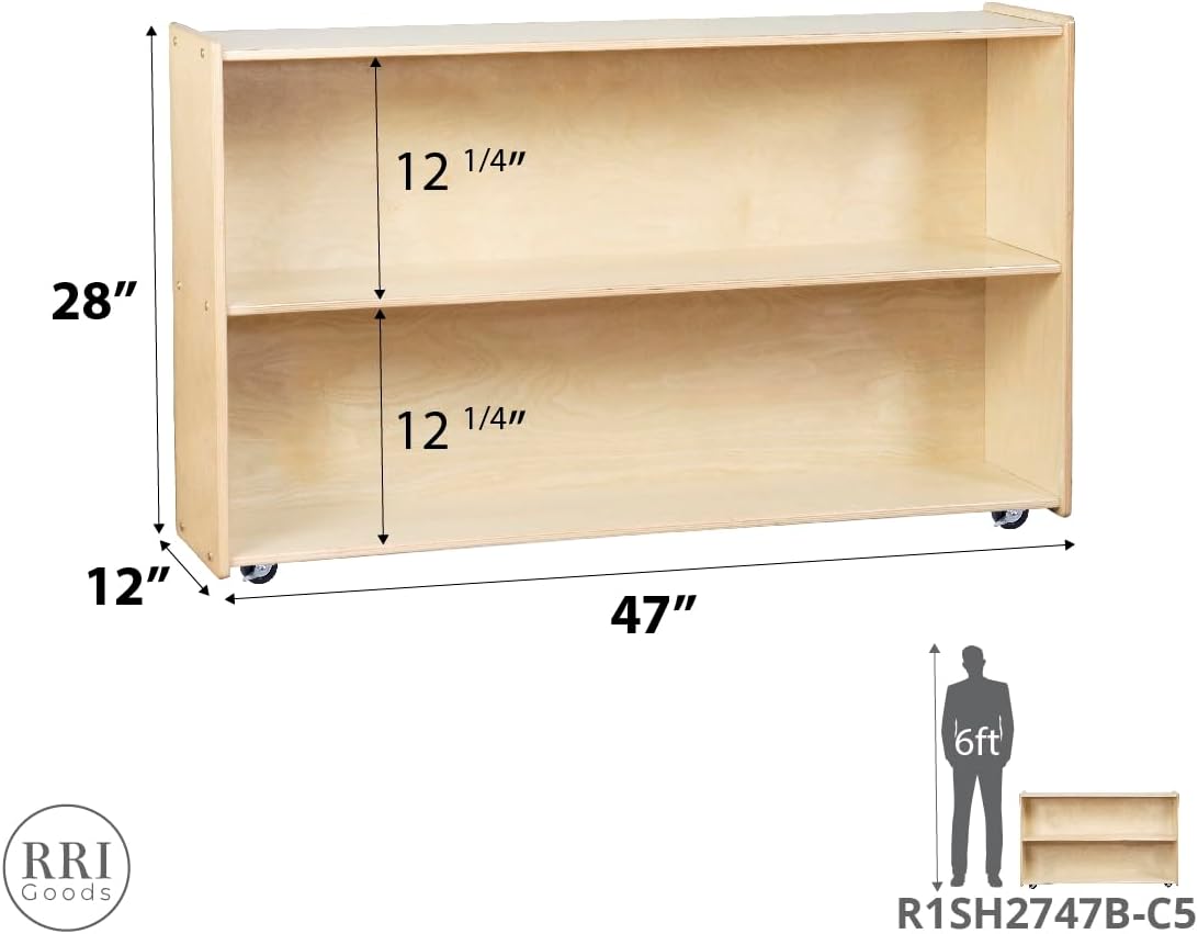 2 Shelf Montessori Horizontal Bookcase with Wheels (47" Width) |Bookshelf - Toy Storage Organizer, Arts, Crafts & Supplies Storage Unit for Home, Office, Classroom, Daycare
