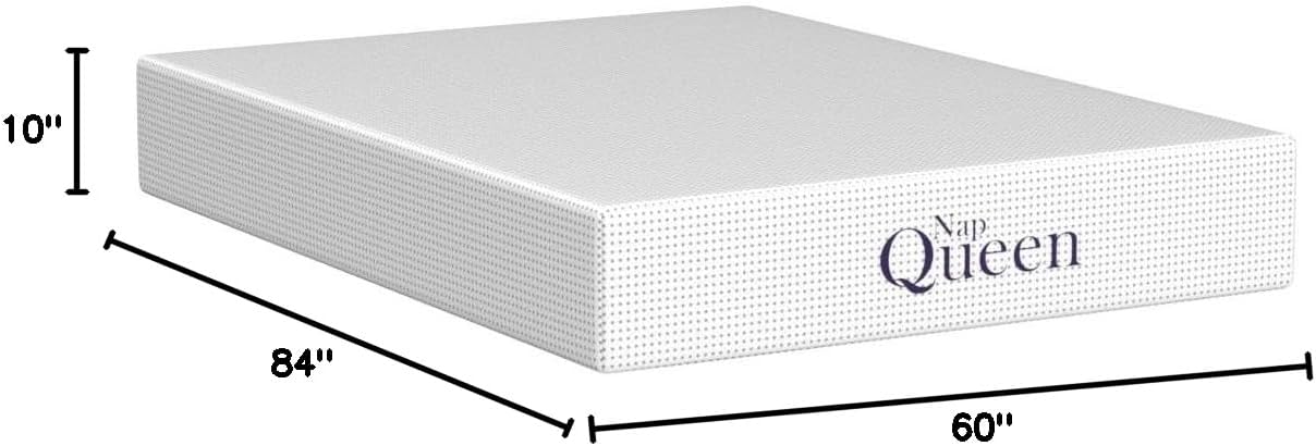 NapQueen 10 Inch Queen Size Mattress, Bamboo Charcoal Memory Foam Mattress, Bed in a Box, White