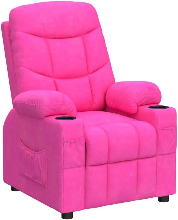 Costzon Kids Velvet Recliner Chair with Cup Holder, Footrest & Side Pockets for Children Boys Girls Baby Bedroom, Adjustable, Ergonomic Toddler Furniture Sofa Gifts (Rose)
