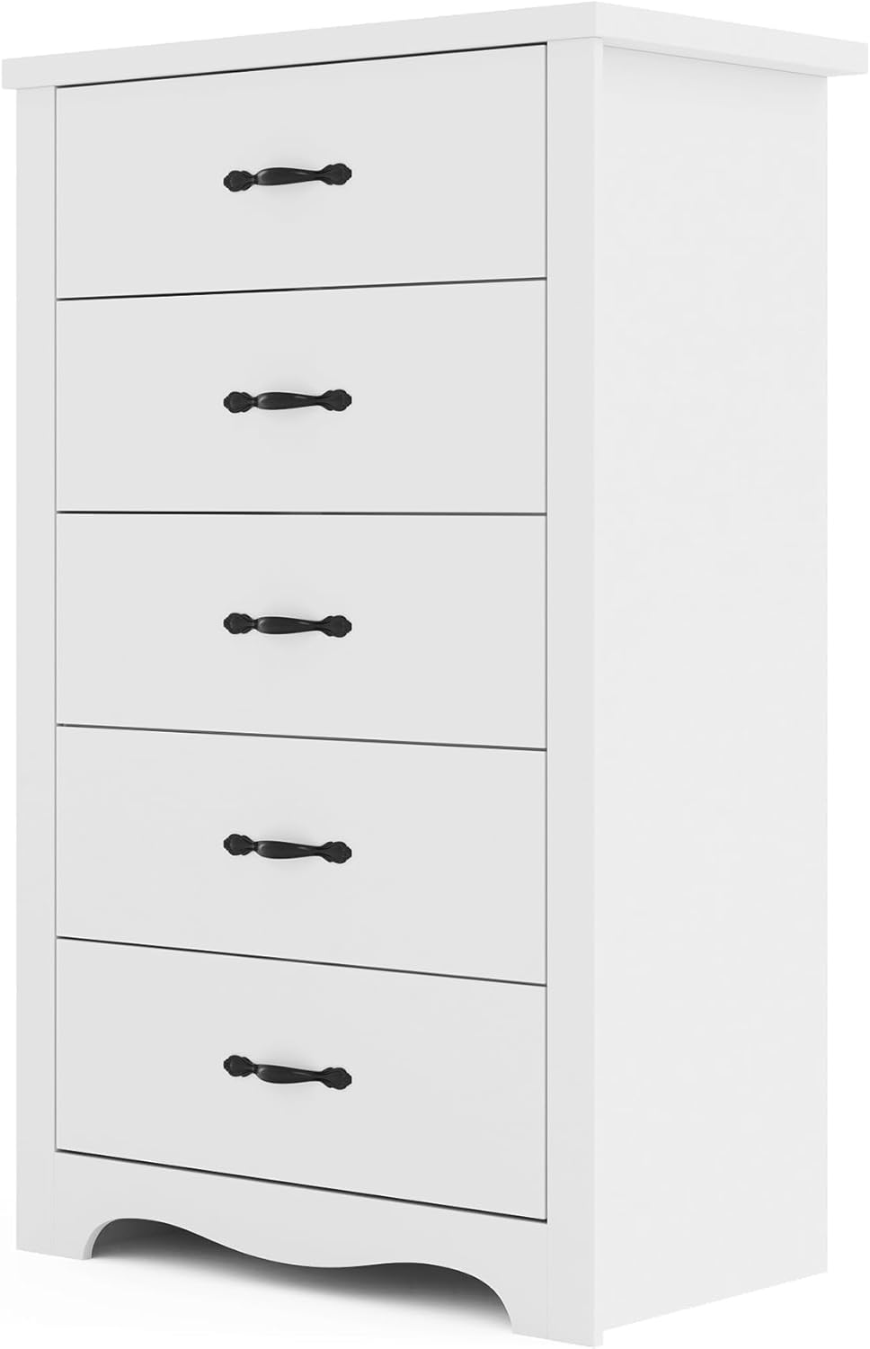 LINSY HOME White 5-Drawer Dresser - Modern Bedroom Chest with Wide Drawers, Wood Storage Organizer for Bedroom or Living Room