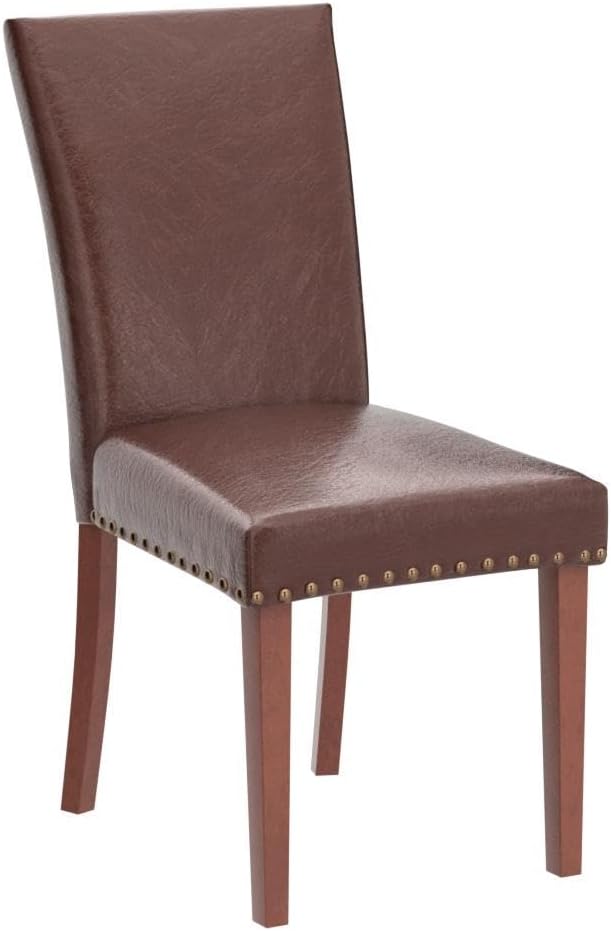 COLAMY Upholstered Parsons Dining Chairs Set of 4, PU Leather Dining Room Kitchen Side Chair with Nailhead Trim and Wood Legs - Light Brown