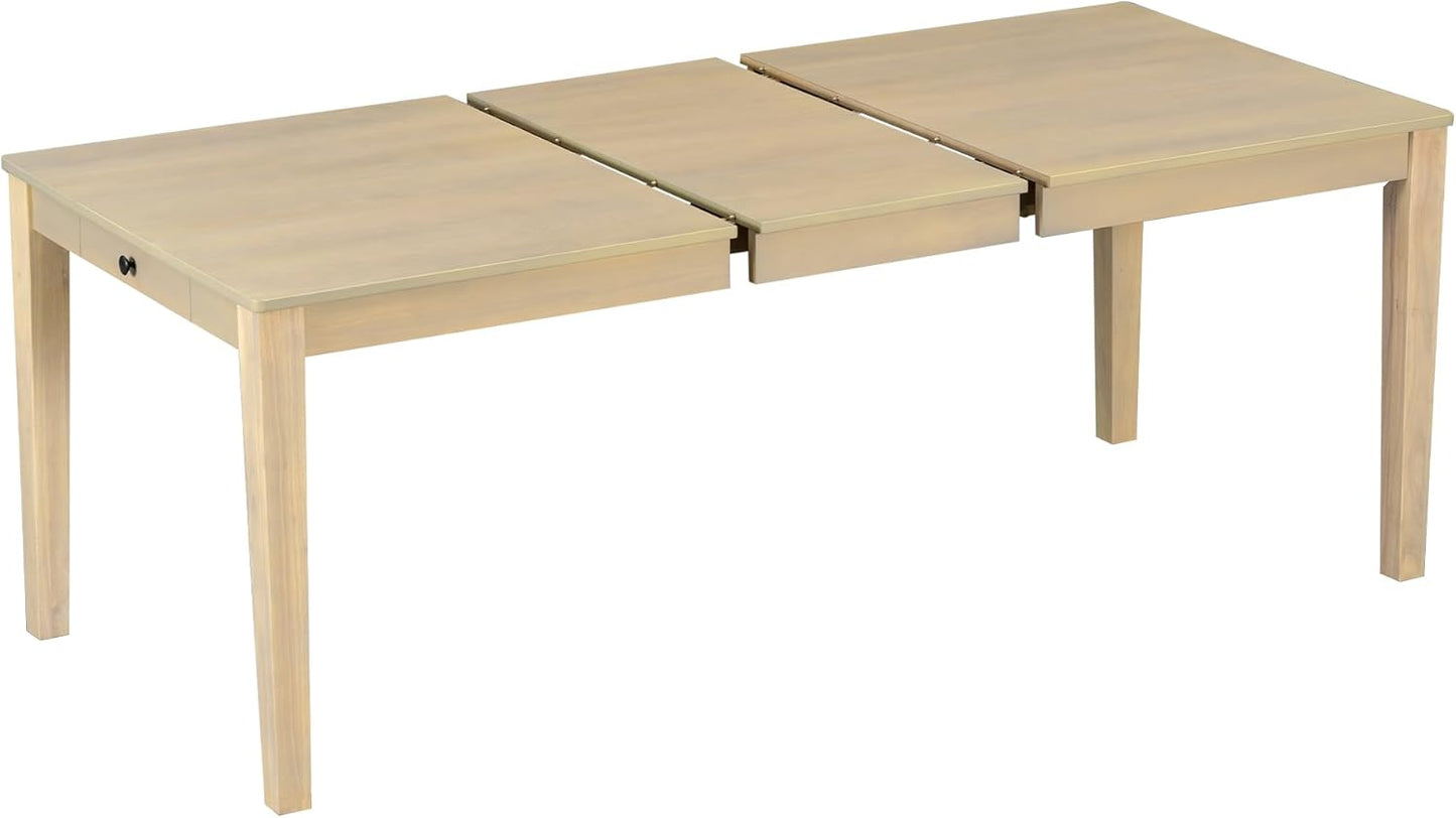 Merax Rustic 7 Piece 78.1inch Extendable Dining Table Set with 18inch Removable Leaf, 6 Upholstered Dining Chairs, 2 Built-in Drawers, Natural