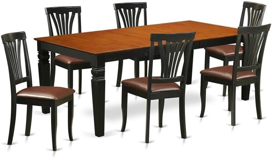 East West Furniture LGAV7-BCH-LC 7 Piece Dining Room Table Set Consist of a Rectangle Kitchen Table with Butterfly Leaf and 6 Faux Leather Upholstered Chairs, 42x84 Inch, Black & Cherry