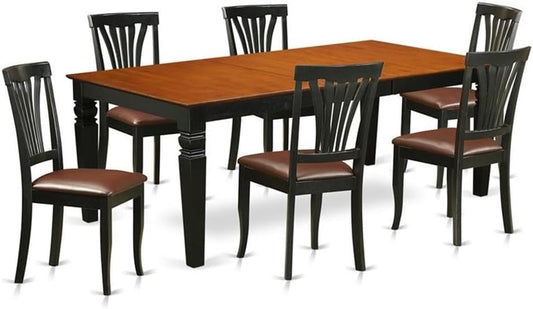 East West Furniture LGAV7-BCH-LC 7 Piece Dining Room Table Set Consist of a Rectangle Kitchen Table with Butterfly Leaf and 6 Faux Leather Upholstered Chairs, 42x84 Inch, Black & Cherry