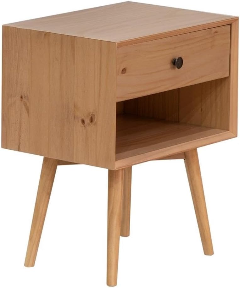 Walker Edison Mid Century Modern 1-Drawer Nightstand Bedroom Storage Drawer and Shelf Bedside End Table, 24 Inch, Natural Pine