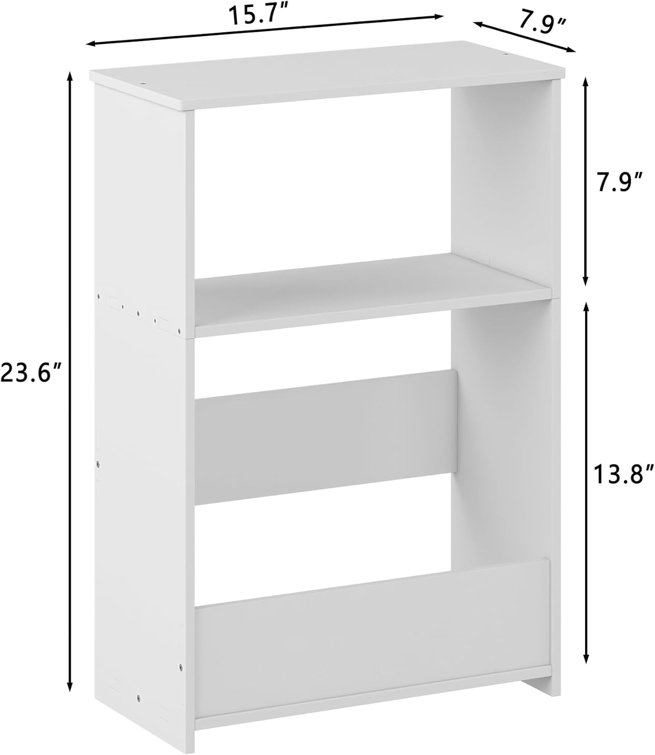 3-Tier Narrow End Table, Small Stand Shelf Narrow White Side Table with Storage Shelf, Small Bookshelf Bedside Table for Bedroom, Living Room, Office, Bathroom