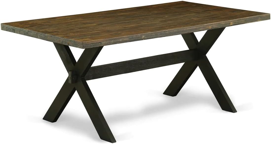 East West Furniture X677MZ606-6 6 Piece Dinette Set Contains a Rectangle Dining Table with X-Legs and 4 Shitake Linen Fabric Parson Chairs with a Bench, 40x72 Inch, Multi-Color