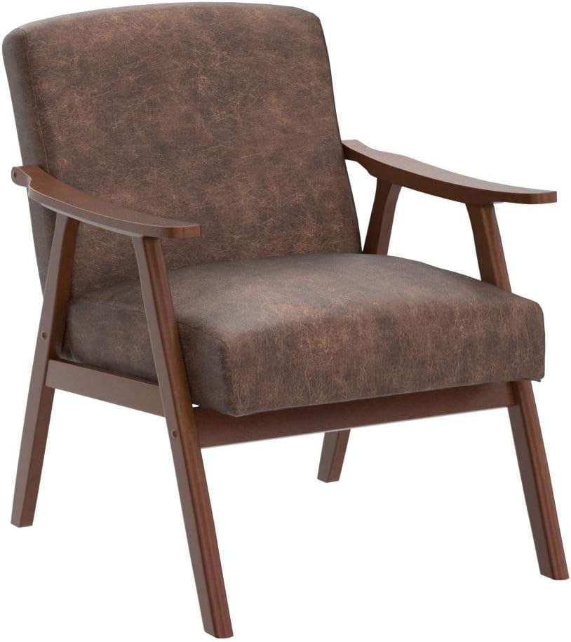 Container Furniture Direct Accent Chair with Microfiber Upholstery and Solid Wood Frame, Classic Mid-Century Modern Living Room Furniture for Extra Seating, Brown