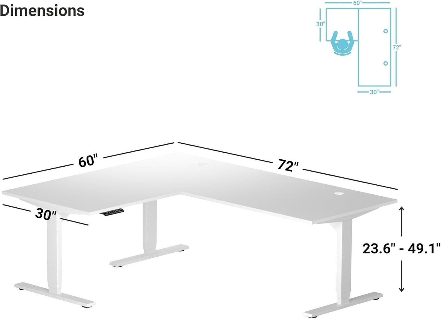 Progressive Desk Stand Up Height Adjustable Electric Standing Desk - L Shaped 60" x 72" Corner Computer Rising Workstation Table - Black Frame, Gray Oak Top