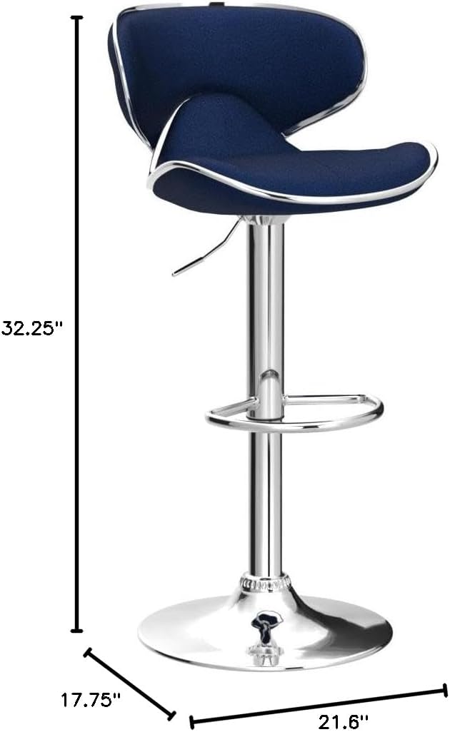 Roundhill Furniture Masaccio Velvet Upholstered Adjustable Swivel Barstool, Set of 2, Blue