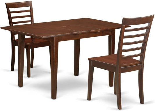 East West Furniture NOML3-MAH-W 3 Piece Dining Set Contains a Rectangle Dining Room Table with Butterfly Leaf and 2 Wood Seat Chairs, 32x54 Inch, Mahogany