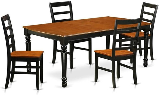 East West Furniture DOPF5-BCH-W 5 Piece Kitchen Table & Chairs Set Includes a Rectangle Dining Room Table with Butterfly Leaf and 4 Dining Chairs, 42x78 Inch, Black & Cherry