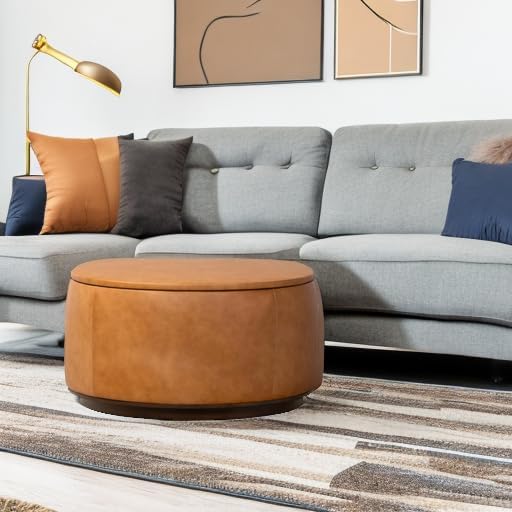 POLY & BARK Herve Storage Ottoman in Cognac Tan