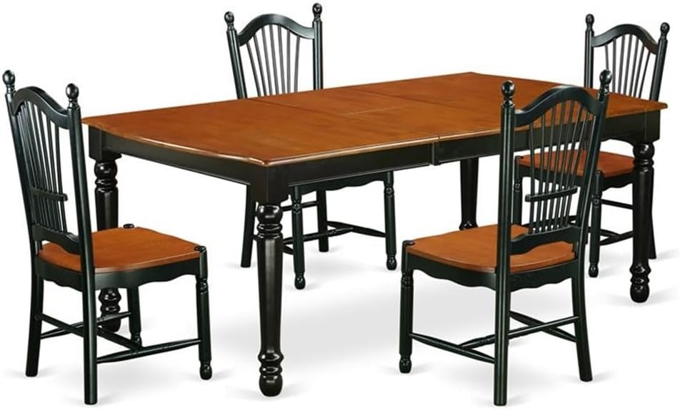 East West Furniture DOVE5-BCH-W 5 Piece Kitchen Table & Chairs Set Includes a Rectangle Dining Room Table with Butterfly Leaf and 4 Dining Chairs, 42x78 Inch, Black & Cherry