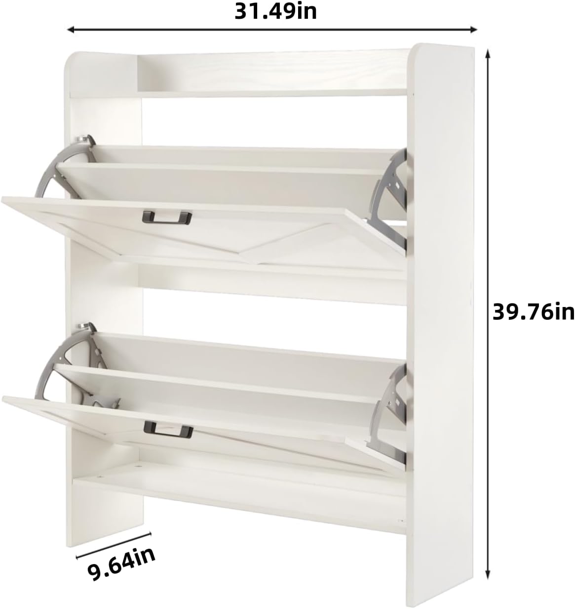 Shoe Storage Cabinet with 2 Flip Drawers, Freestanding Shoe Cabinet Organizer with Metal Flip Frame for Entryway, Hallway, Foyer, White