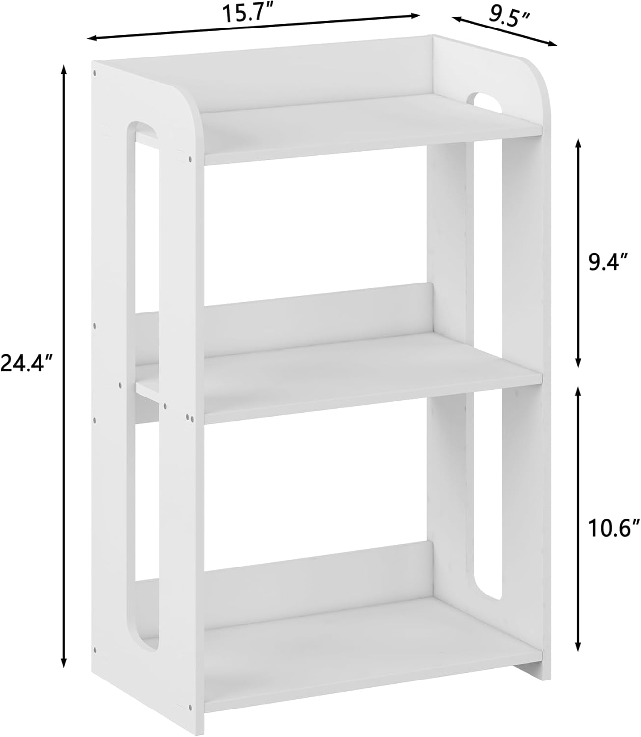 3 Tier End Table Nightstand White, Small Bookshelf with Open Shelf, Narrow Side Table Bedside Table for Bedroom, Living Room, Office, Bathroom