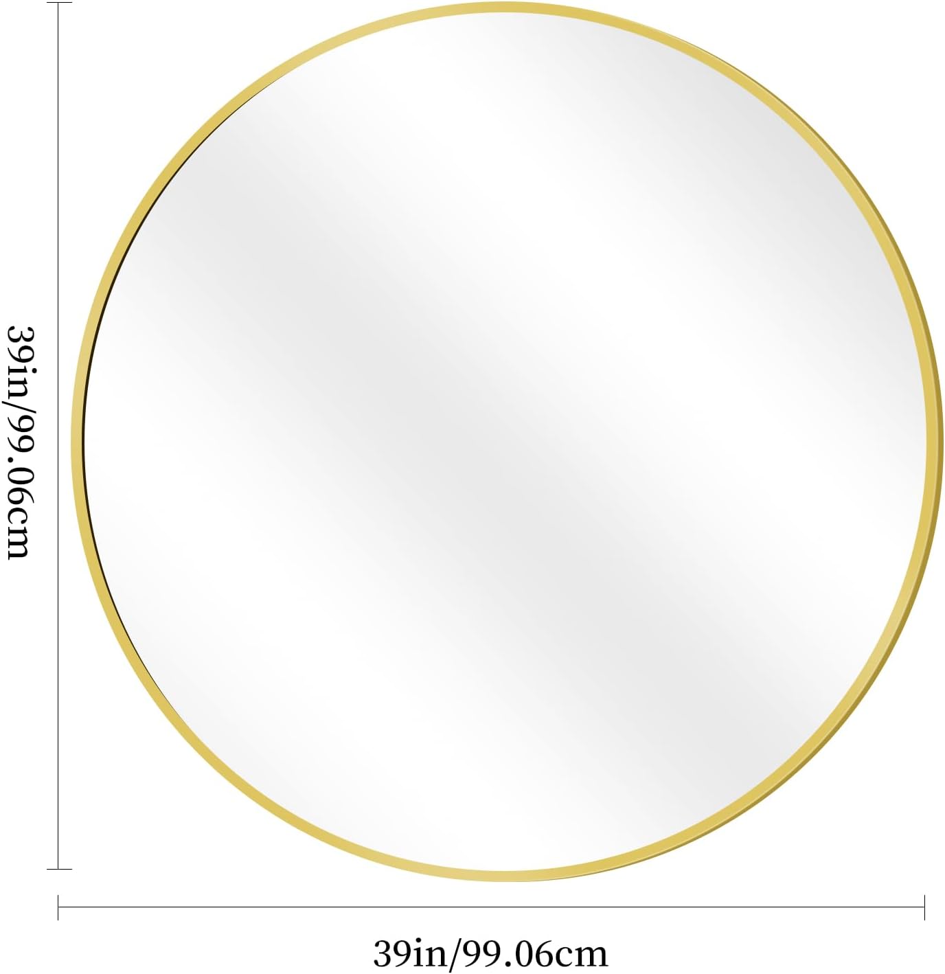 Gold Round Mirror, 39 Inch Wall Mounted Aluminum Alloy Metal Frame Mirror, Perfect for Bathroom, Entryway, Living Room