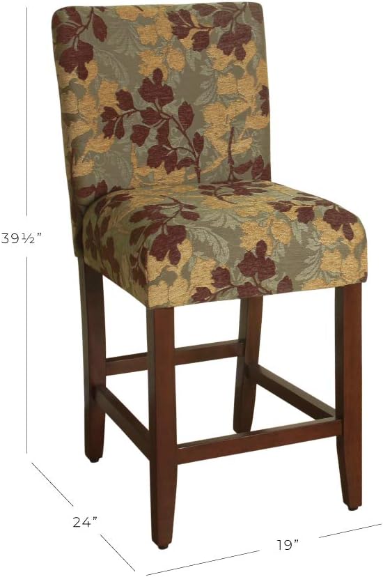 HomePop Upholstered Counter Height Barstool, 24-inch, Brown and Sage Chenille