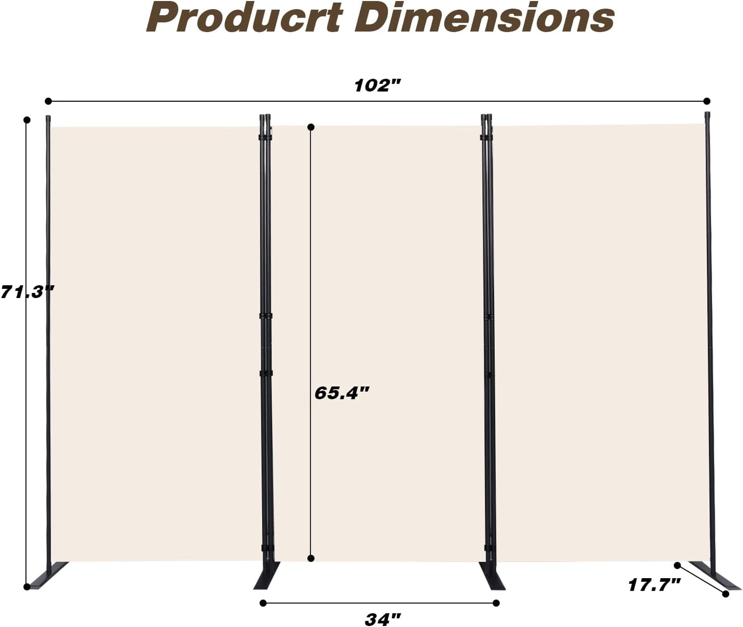 Room Divider, 3 Panel Folding Privacy Screens with Wider Support Feet, 6 Ft Portable Room Partition for Room Separator, 102" W X 71" H, Beige