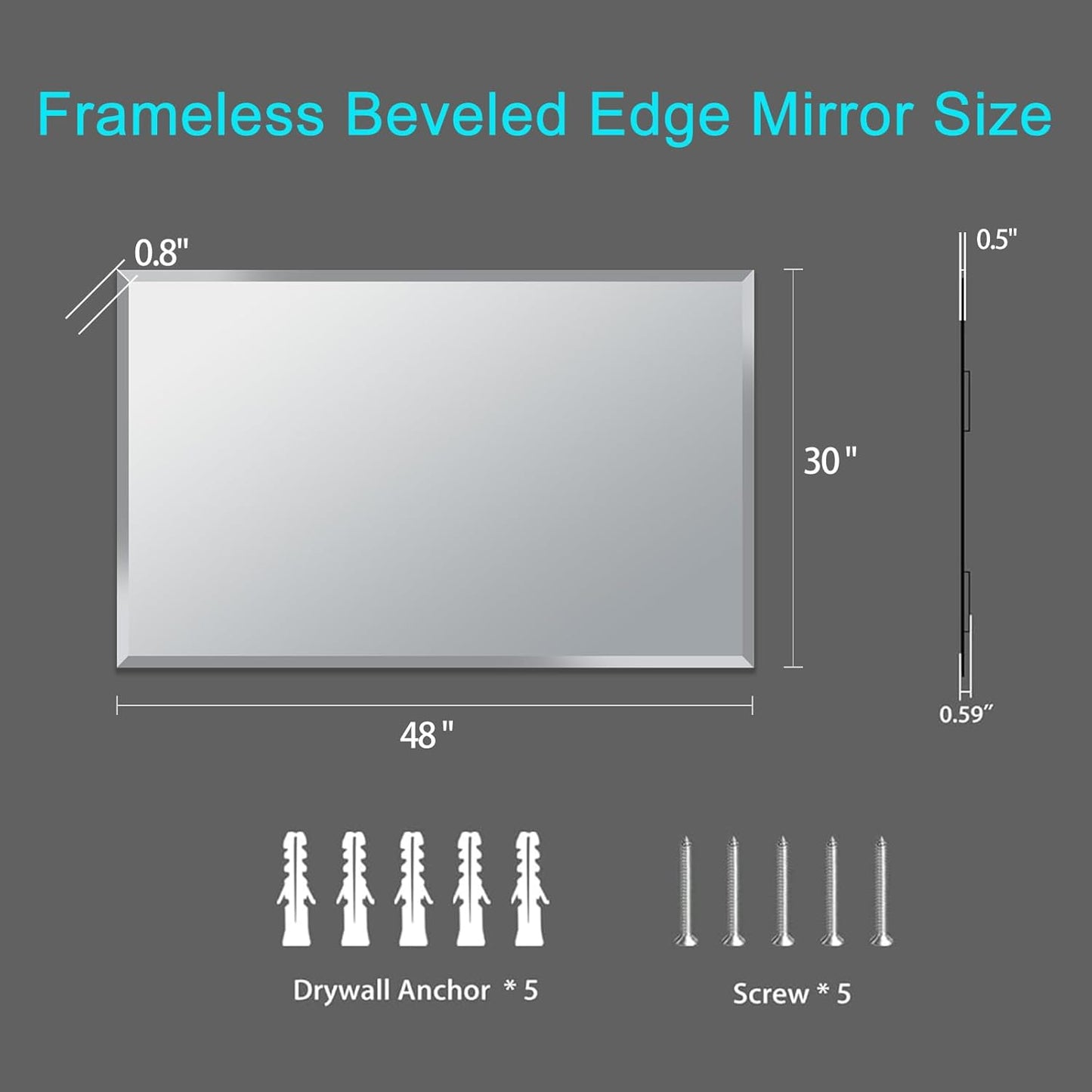 Beveled Mirror, 48"x30" Inch Beveled Frameless Mirror for Bathroom, Rectangular Beveled Edge Bathroom Vanity Mirror, Upgraded Shatterproof Wall Mirror, Hangs Horizontally or Vertically.
