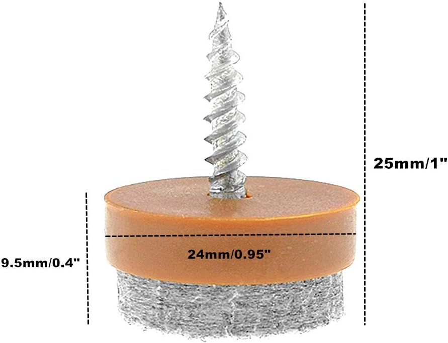 ALIMITOPIA 40pcs Screw-on Furniture Felt Pad Chair Glide Slider Hardwood Floor Protector for Wooden Leg Feet of Chair Table Furniture(Φ24mm or 0.95";Brown)