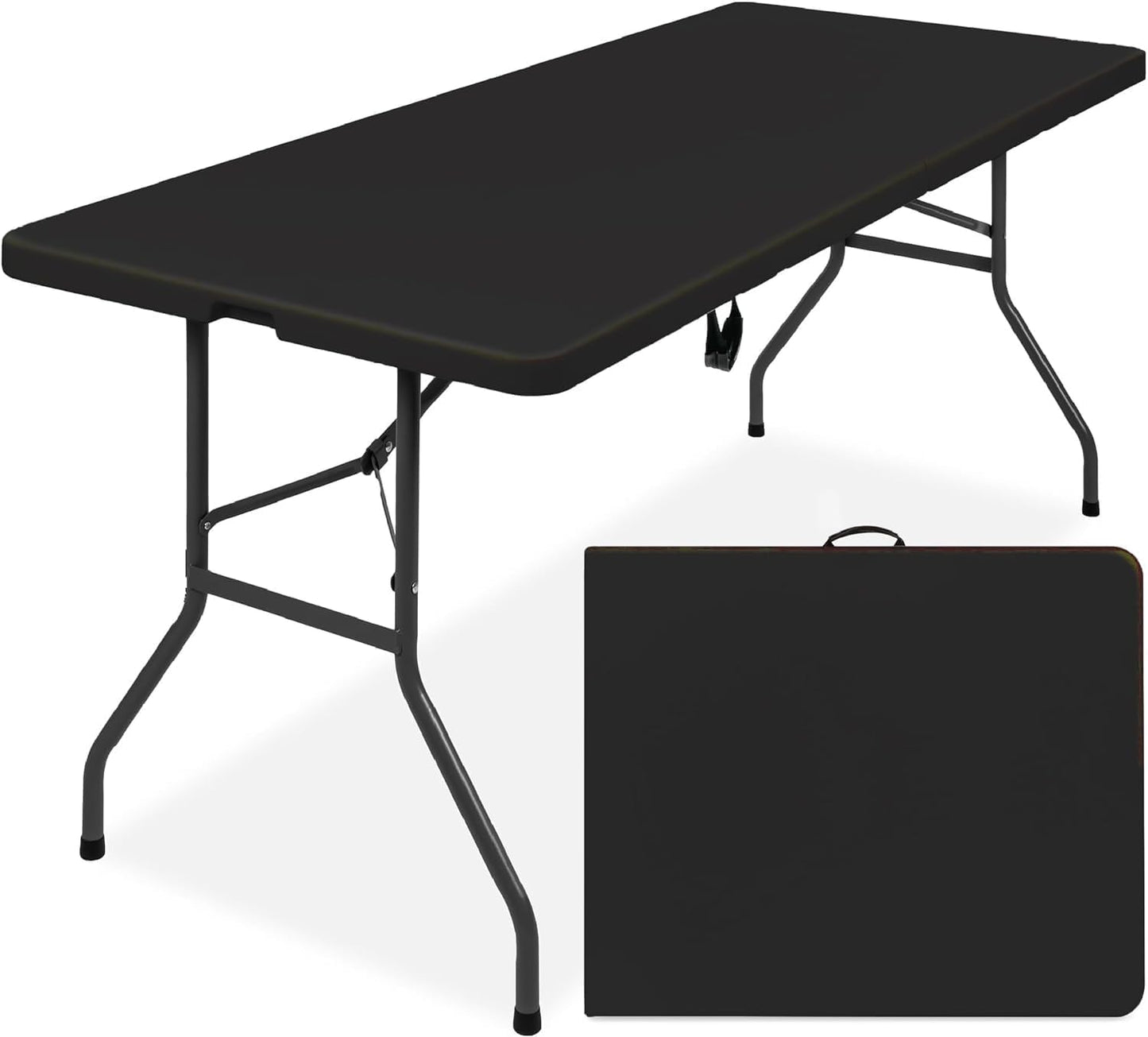Simpli-Magic 6ft Portable Plastic Folding Table – 17% Thicker Than Others – Indoor & Outdoor Heavy-Duty Foldable Utility Table w/Handle for Party & Camping (Black)