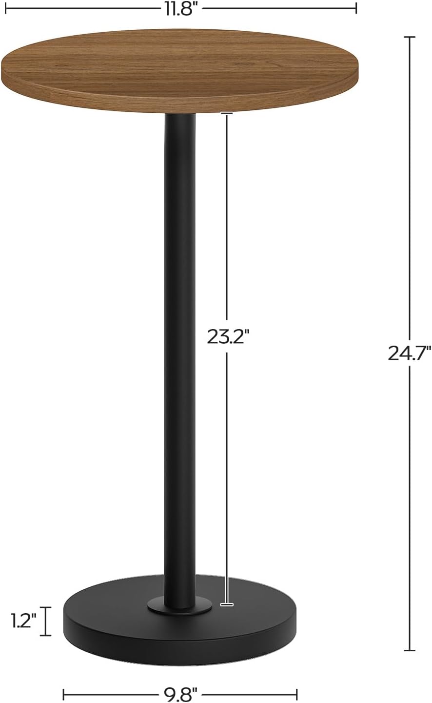 Round Side End Table for Small Spaces, Pedestal Style Martini Drink Side Table in Living Room, Bedroom, Dormitory, Walnut and Black ET30BH