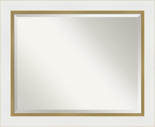 Amanti Art White Bathroom Mirror for Over Sink, 27x33 Eva White Gold Rectangle Vanity Mirror, Large Modern Contemporary Frame, Hangs Horizonally and Vertically, Bathroom Wall Decor, Beveled Edge