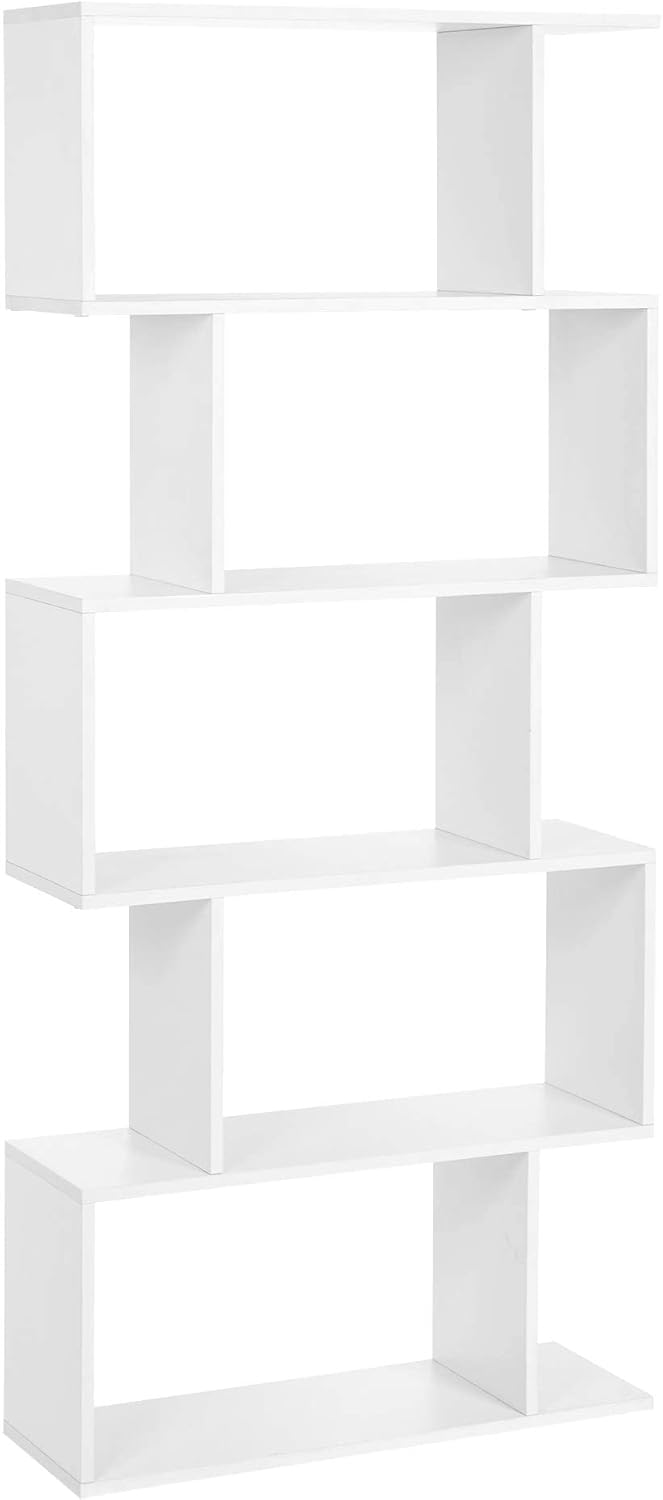 VASAGLE Tree-Shaped Bookcase with 13 Shelves and 5-Tier Freestanding Bookshelf, White Storage Shelving