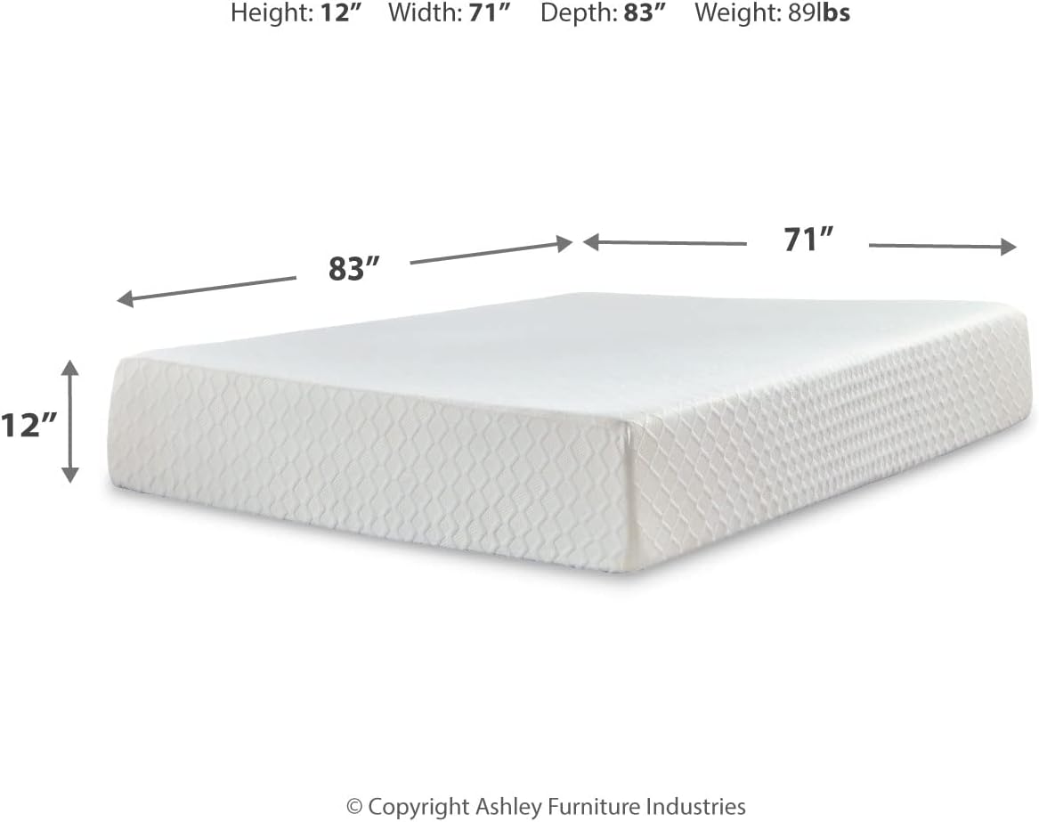 Signature Design by Ashley California King Size Chime 12" Medium Firm Memory Foam Mattress,Fiberglass Free with Green Tea & Charcoal Gel for Pressure Relief, White, Fiberglass Free, Mattress In A Box
