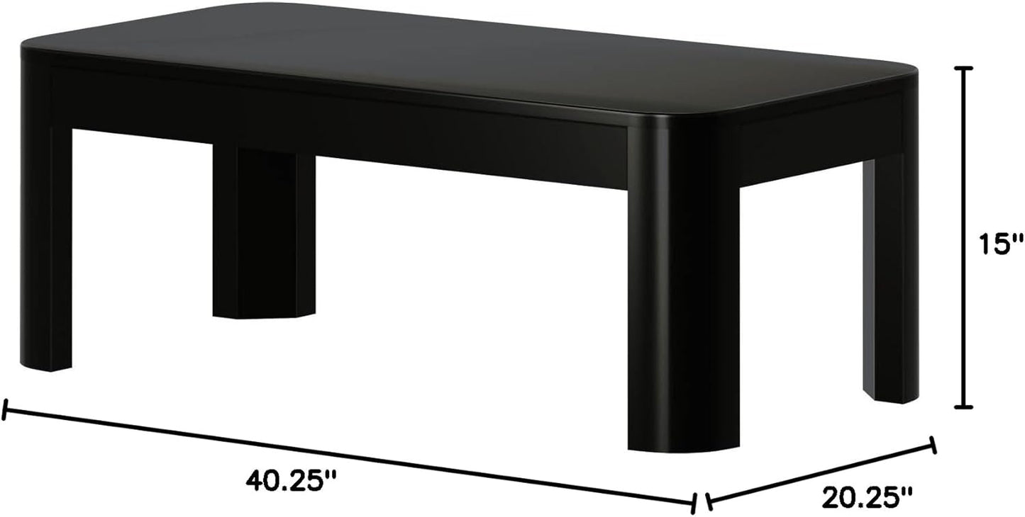 Plank+Beam Small Modern Rounded Coffee Table, 40 Inch, Solid Wood Contemporary Center Table for Living Room, Rectangle Tea Table, Black