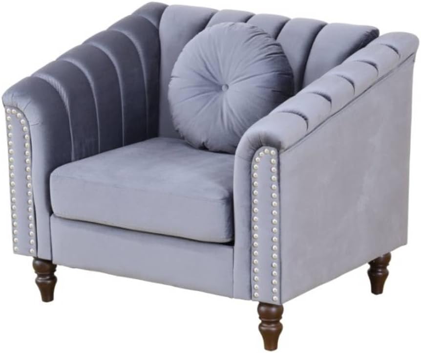 Accent Chair, Single Couch Chair with Style Button Tufted, Scroll Arms and Nailhead for Living Room, Office, Apartment, Grey