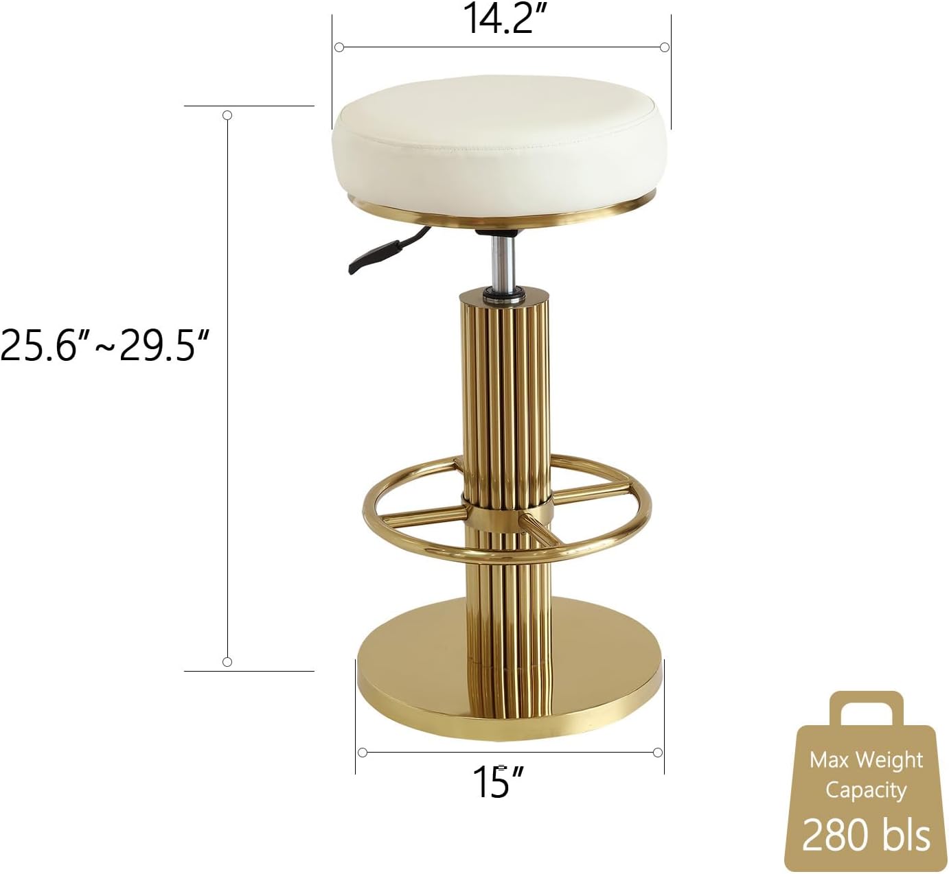 FUNROLUX Bar Stools Counter Height Bar Stools Modern Adjustable Swivel Counter Height Chairs Backless Counter Stools with Metal Legs for Kitchen Island Dining Room (White)
