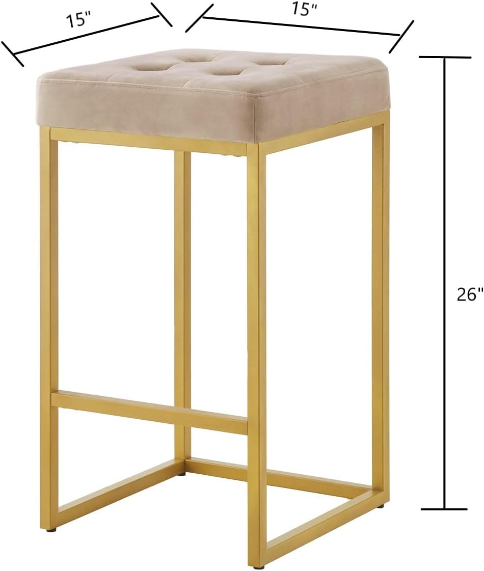 24KF Contemporary Counter Height Bar Stool Set of 2 for Kitchen Island, 26" H Velvet Padded Gold Barstool Bar Chair,5066-Taupe