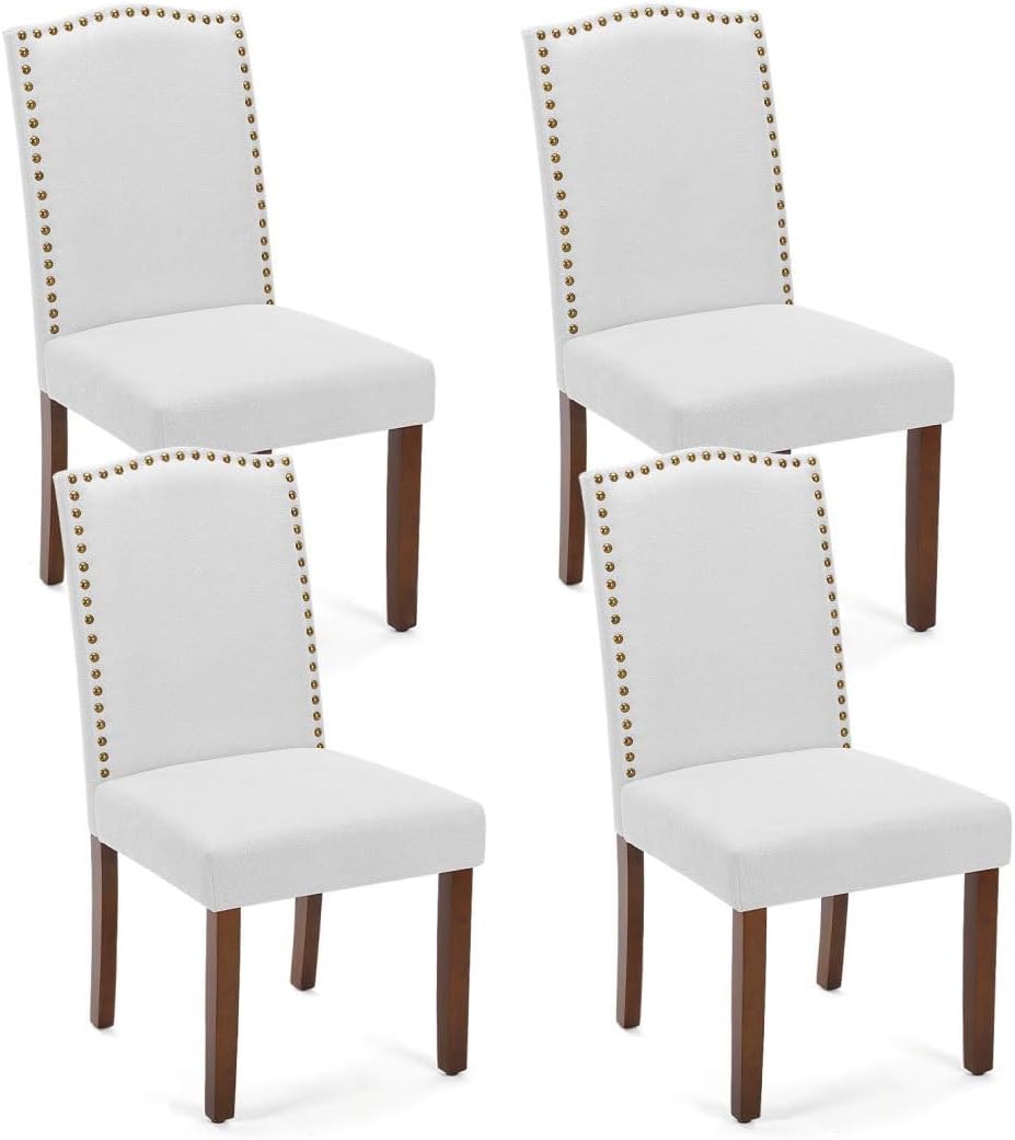 Kitchen Chairs Set of 4 Modern Upholstered Fabric Seat with Nailhead Trim and Ergonomic Lumbar Support for Living Room and Rustic Farmhouse Dining Area, Grey