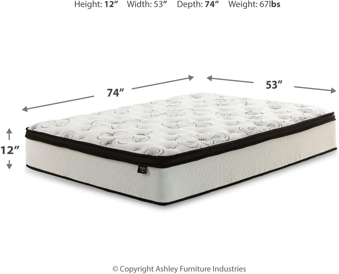 Signature Design by Ashley Full Size Chime 12 Inch Medium Firm Hybrid Mattresswith Cooling Gel Memory Foam for Pressure Relief, Fiberglass Free, Mattress In A Box