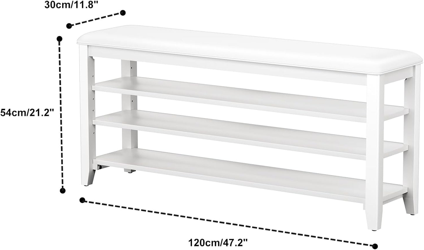 Shoe Bench Storage Rubberwood with Leather Cushion for Entryway Bench Ideal for Hallways Shoe Rack Front Doors Entrances Mudrooms Featuring 3 Height-Adjustable and Removable Shelves