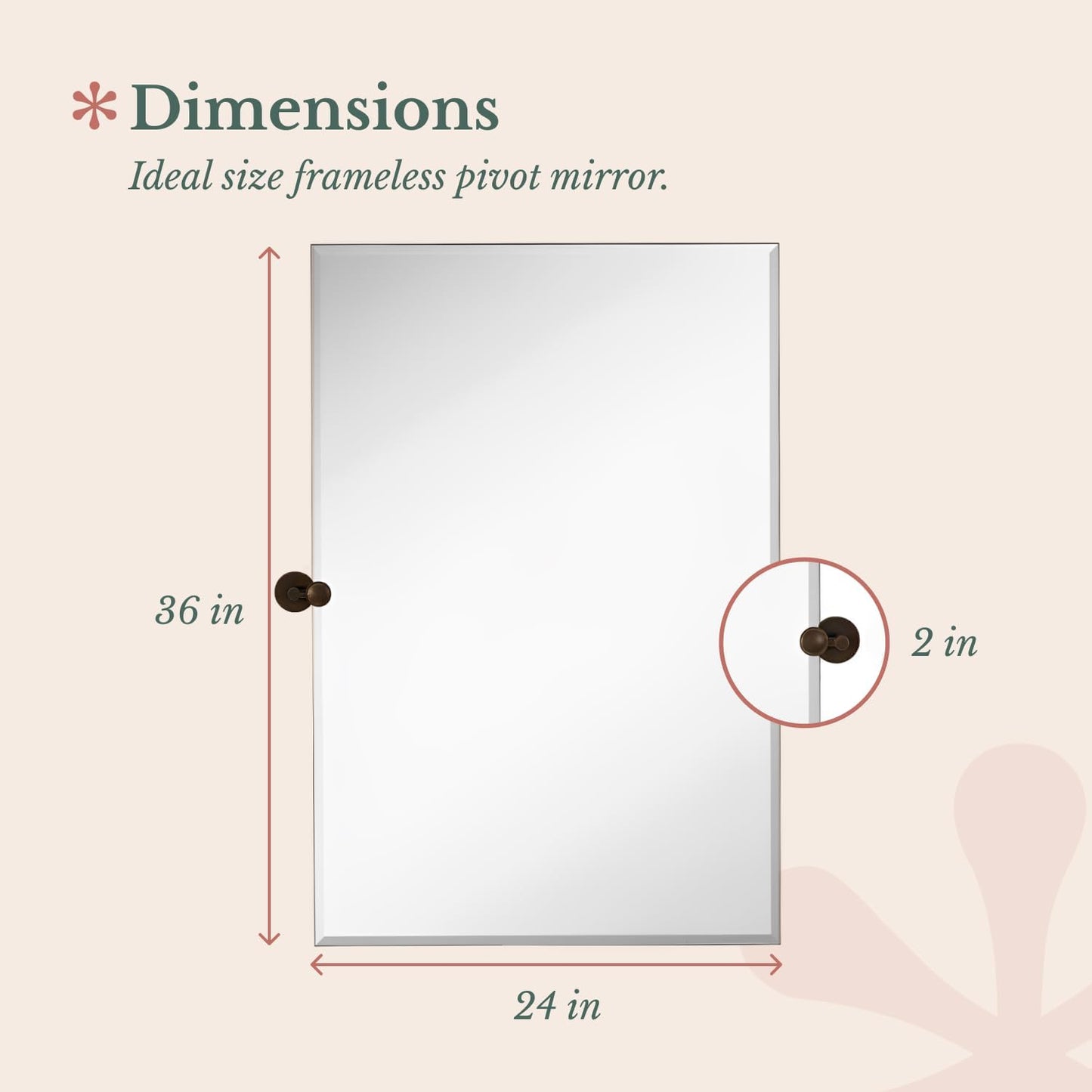 Hamilton Hills 24x36 inch Frameless Pivot Mirrors for Bathrooms with Oil Rubbed Bronze Rounded Wall Brackets | Rectangular Tilting & Farmhouse Wall-Mounted Vanity | Hangs Horizontally and Vertically
