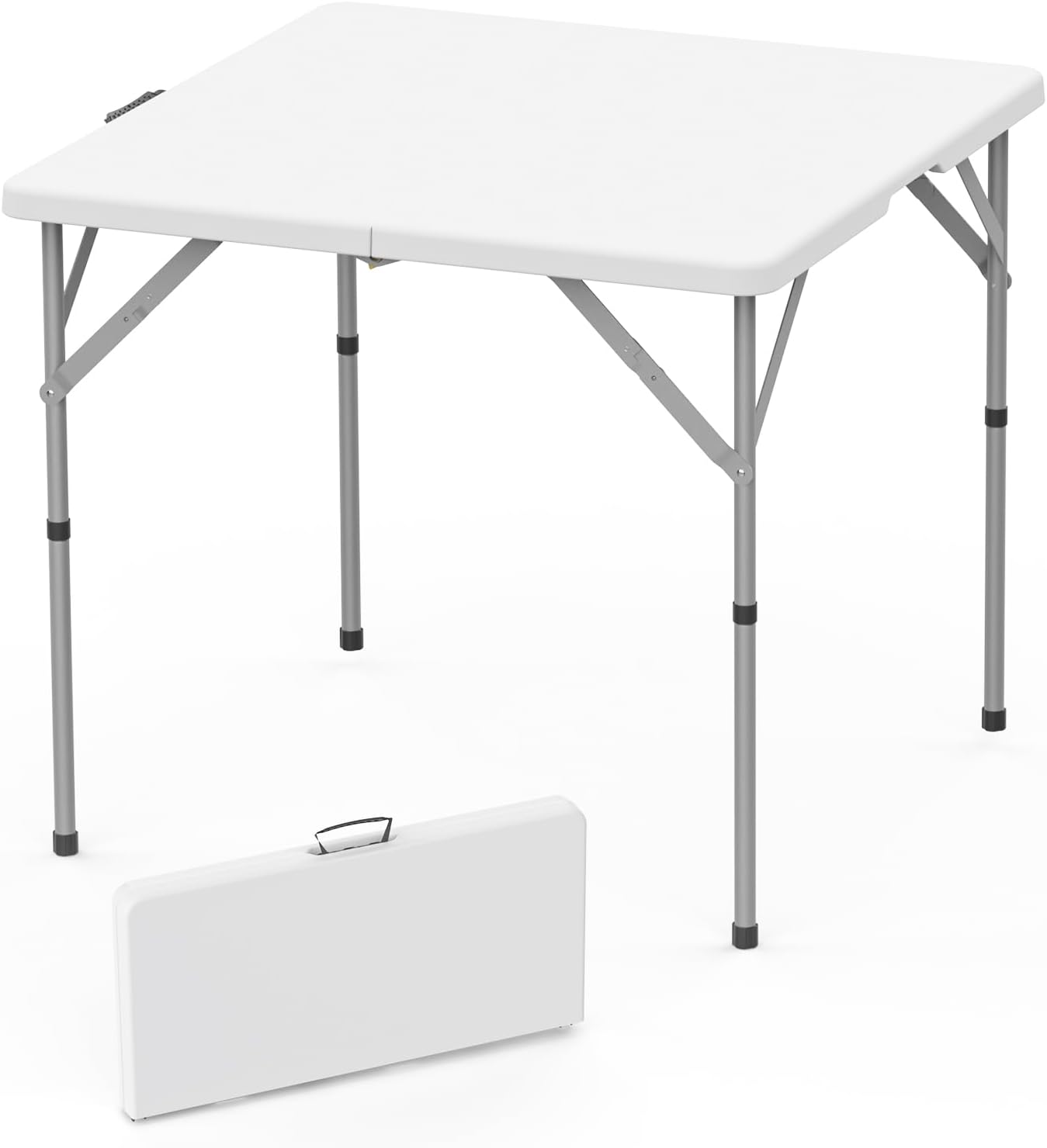 HLPB 34'' Square Folding Card Table, Fold-in-Half Portable Dining Table with Handle and Safety Lock, Foldable Plastic Dining Table Indoor Outdoor for Camping, Picnic and Party Event, White
