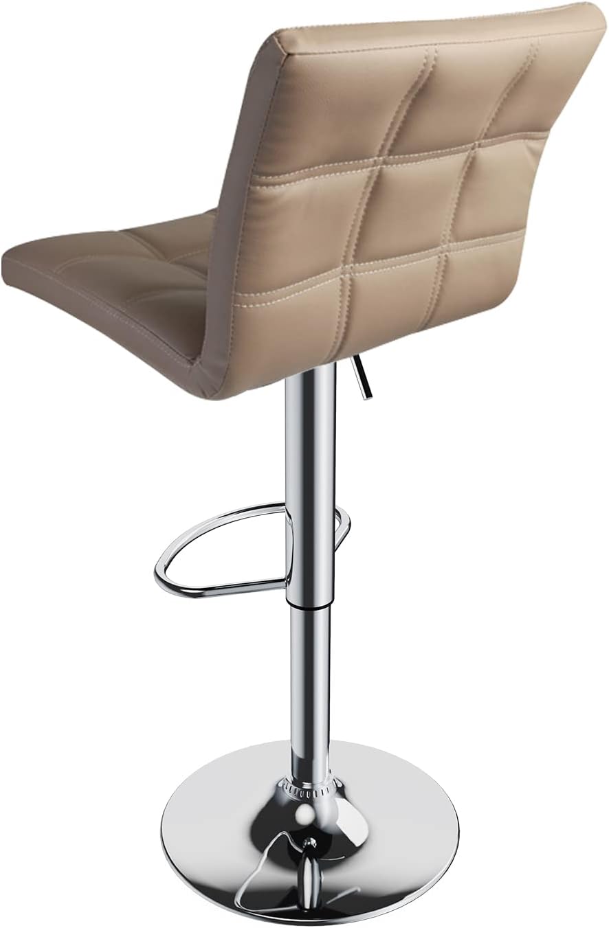 Leopard Modern Square PU Leather Adjustable Bar Stools with Back, Square Back Bar Stools Set of 2, Counter Height Swivel Stool (Khaki)