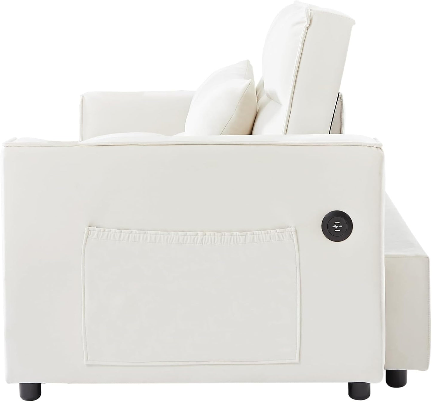 ERYE 64" W Full Size 3 in 1 Convertible Sleeper Sofabed W/Cupholders and USB Ports, Modern Velvet Upholstered Loveseat Sofa with Pull Out Sleep Couch Bed and Reclining Backrest for Home Apartment RV